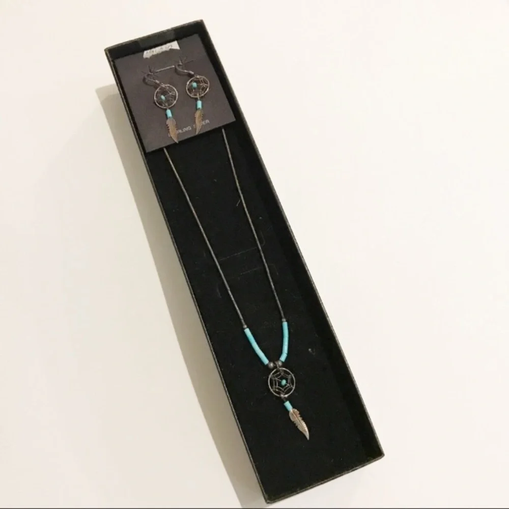 Southwestern 925 Turquoise Necklace Earring Set   Gift Quality